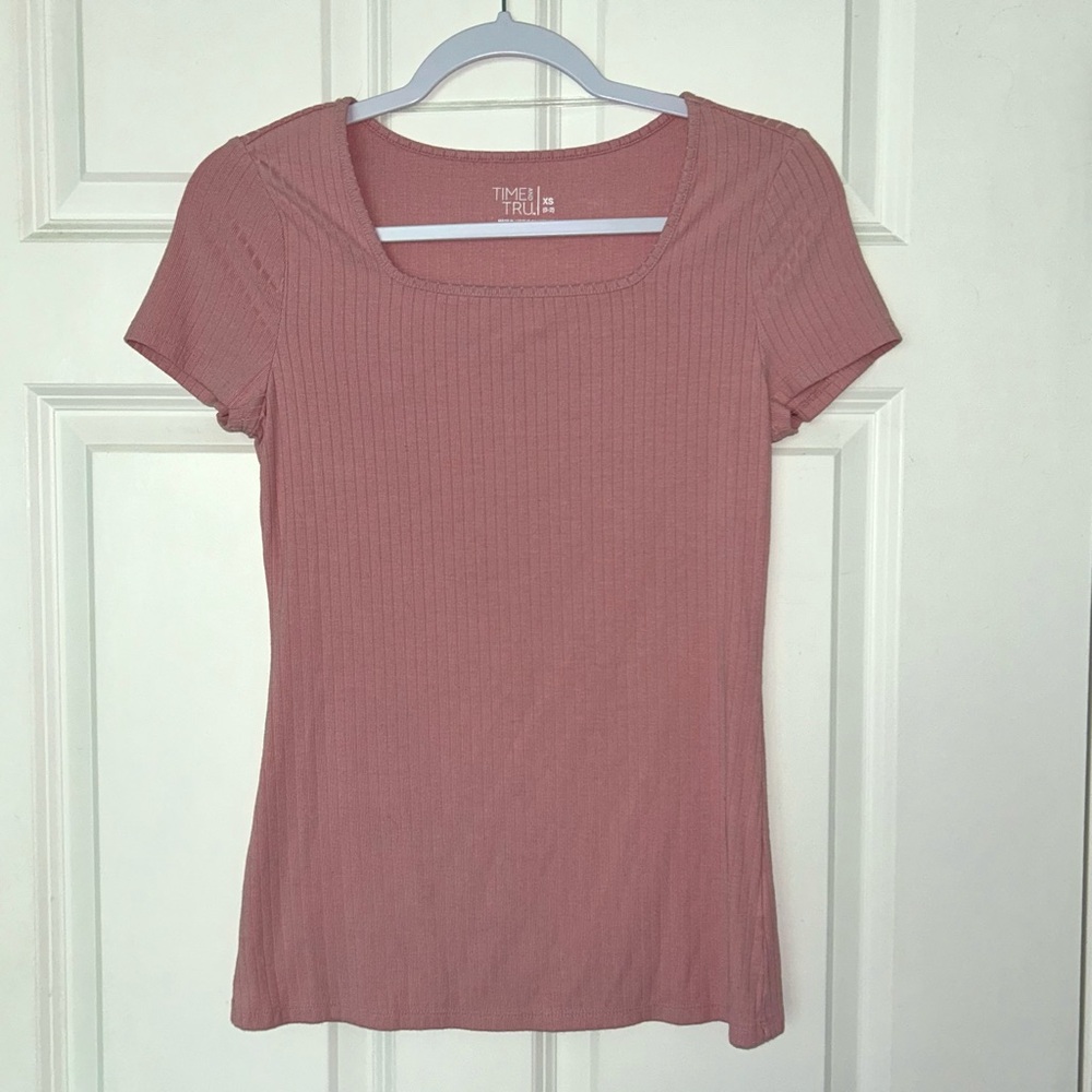 Square Neck Pink Ribbed Top